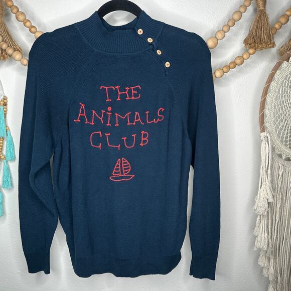 The Animals Observatory The Animals Club Raven Blue Embroidered Sweater - Picture 1 of 4